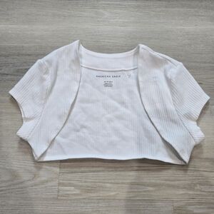 American Eagle White Ribbed Short Sleeve Shrug Size XS NWOT